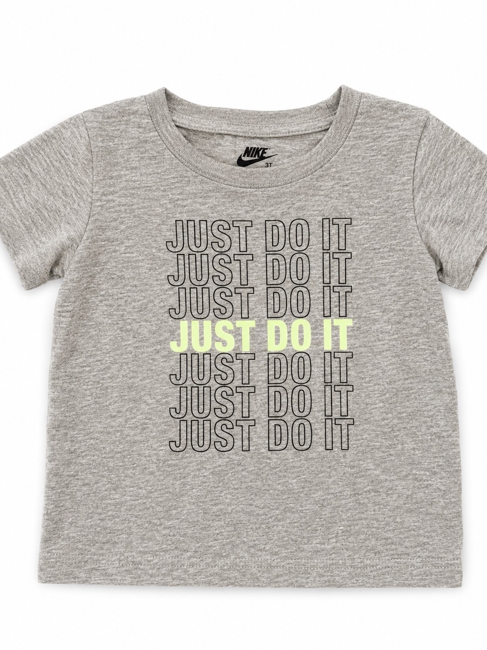 Nike Grey Tee with Neon Yellow "Just Do It" Graphic